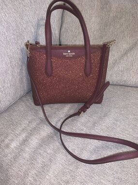 kate spade New York shimmy glitter crossbody satchel in deep nova burgundy purse
